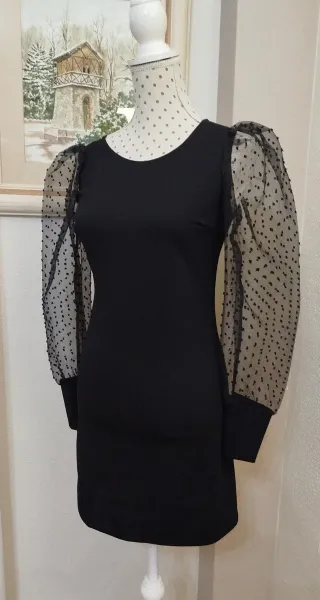 Vestido negro fiesta mangas transparentes Talla S