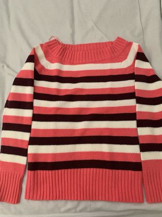 Jersey rayas cuello barco rosa, morado y blanco