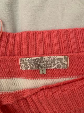 Jersey rayas cuello barco rosa, morado y blanco