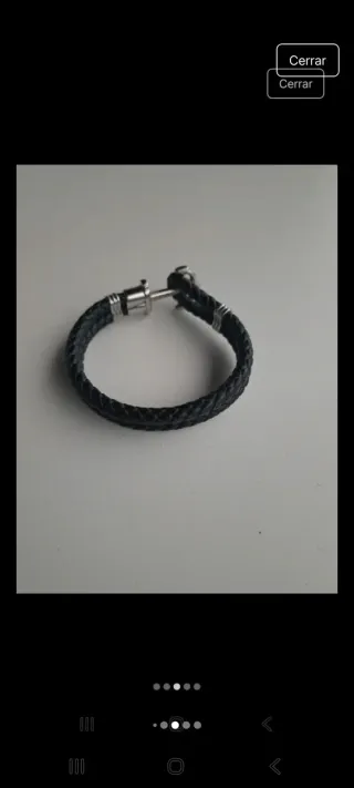 Pulsera cuero trenzado ancla plata