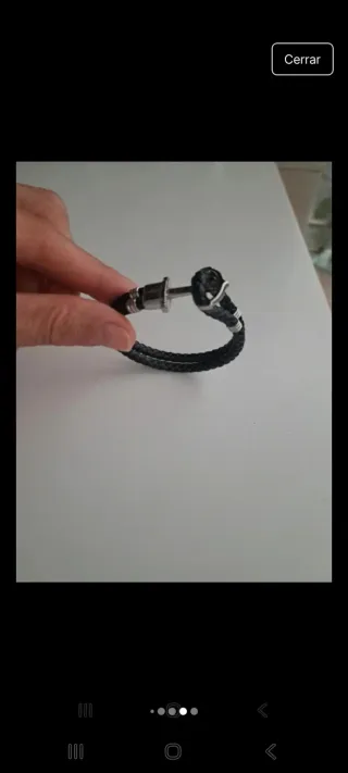 Pulsera cuero trenzado ancla plata