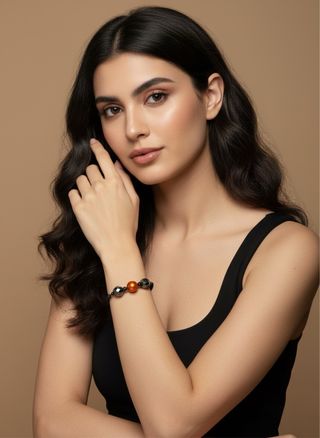 Pulsera de perlas grises y naranjas