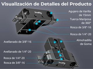 SmallRig 1674 Placa Base Doble Abrazadera 15mm
