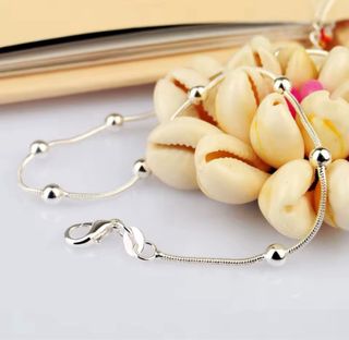 Tobillera Pulsera Verano Playa Bolas Plata mujer.