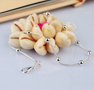 Tobillera Pulsera Verano Playa Bolas Plata mujer.