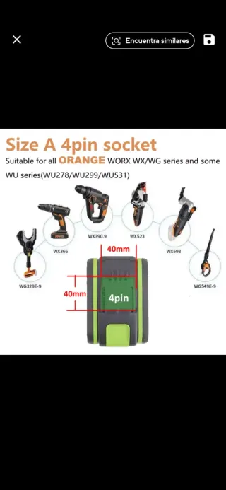 Batería 20V 8.0Ah para workx de 4 pins.