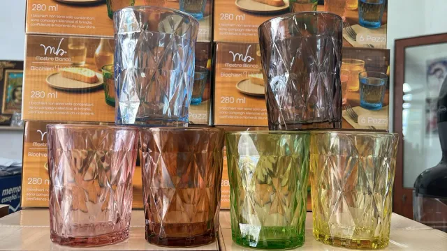 Set 6 Bicchieri Mastro Bianco Vetro Colorati