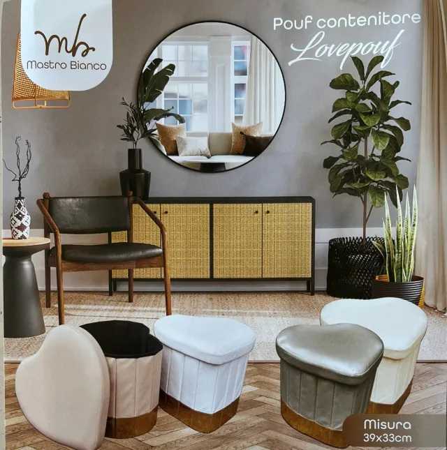 Pouf contenitore Mastro Bianco a forma di cuore