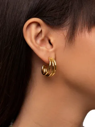 Pendientes Singularu Aro triple Dorados