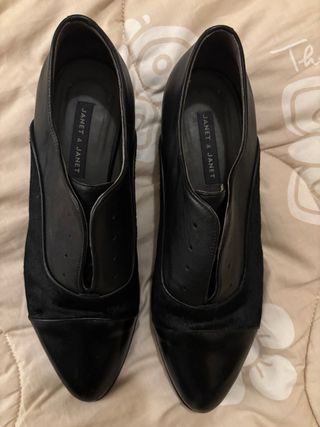 Mocassini Janet&Janet Pelle Neri Inserti Camoscio