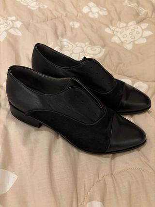 Mocassini Janet&Janet Pelle Neri Inserti Camoscio