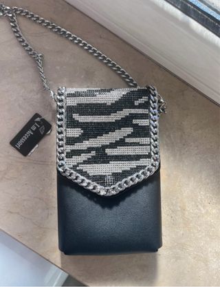 Mini borsa nera con fantasia zebrata