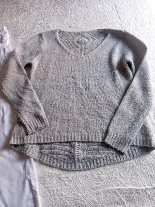 Pantalón blanco y jersey gris mujer T.38
