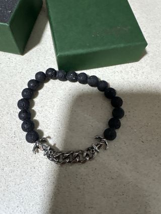 Pulsera Amén Ancla Volcánica Negra Plata