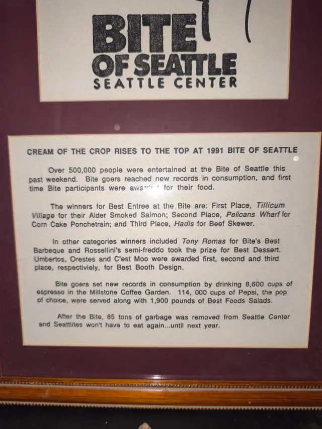 Taglio di giornale incorniciato Bite of Seattle 1991