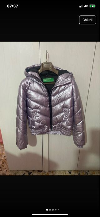 Piumino bomber Benetton rosa/argento
