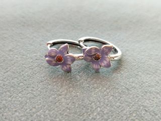Pendientes aro flor lila plata de ley