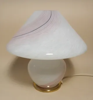 LAMPADA Murano FUNGO vetro BIANCO Strisce ROSA NER
