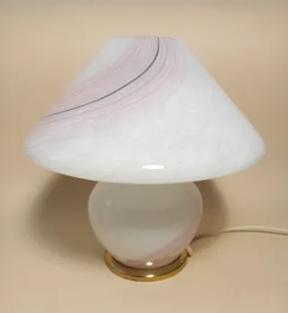 LAMPADA Murano FUNGO vetro BIANCO Strisce ROSA NER