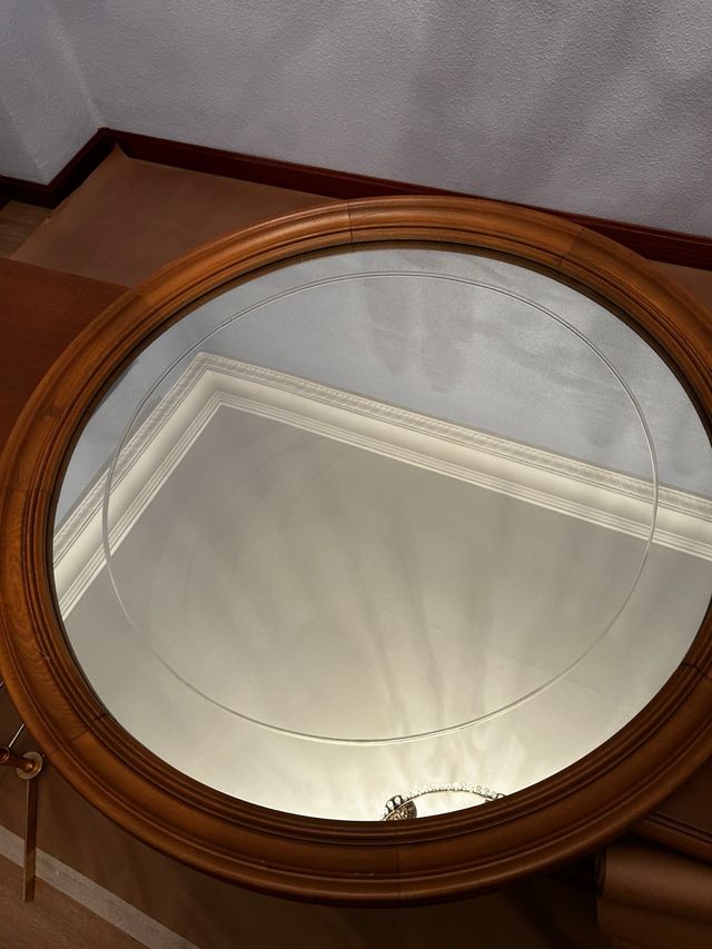 Specchio rotondo in legno e vetro