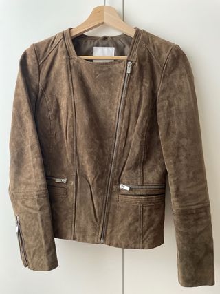 Chaqueta Biker Mango Piel Ante Marrón Talla S