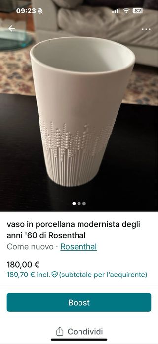 Vaso Rosenthal Modernista Porcellana