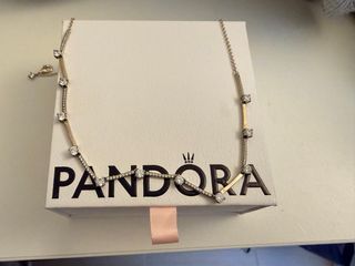Collar Pandora Cadena Brillantes Oro y Plata