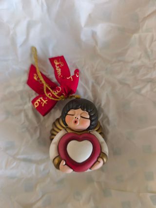 Addobbo Angelo Ceramica Cuore Rosso Oro