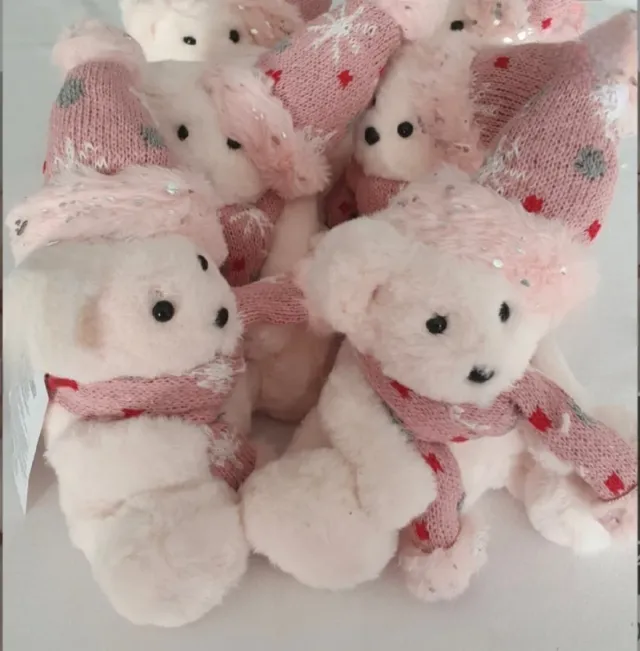 6 Ositos Navideños Rosa y Blanco