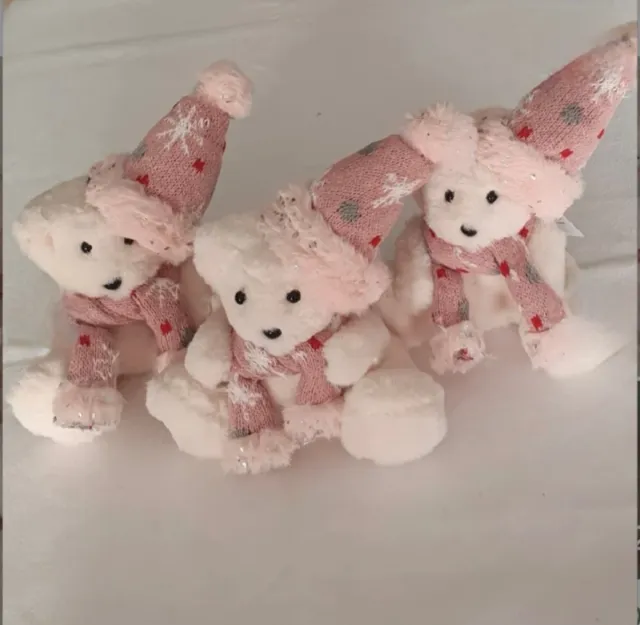 6 Ositos Navideños Rosa y Blanco