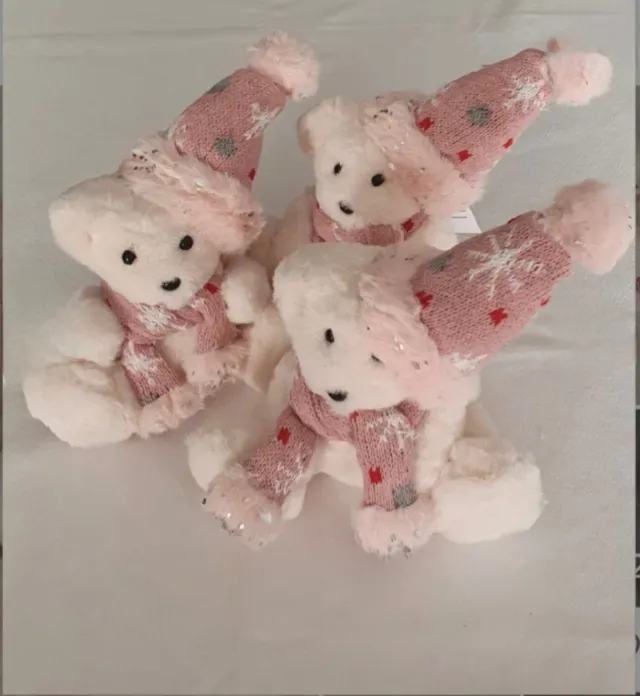 6 Ositos Navideños Rosa y Blanco