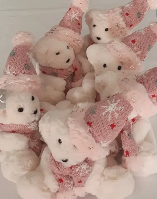 6 Ositos Navideños Rosa y Blanco