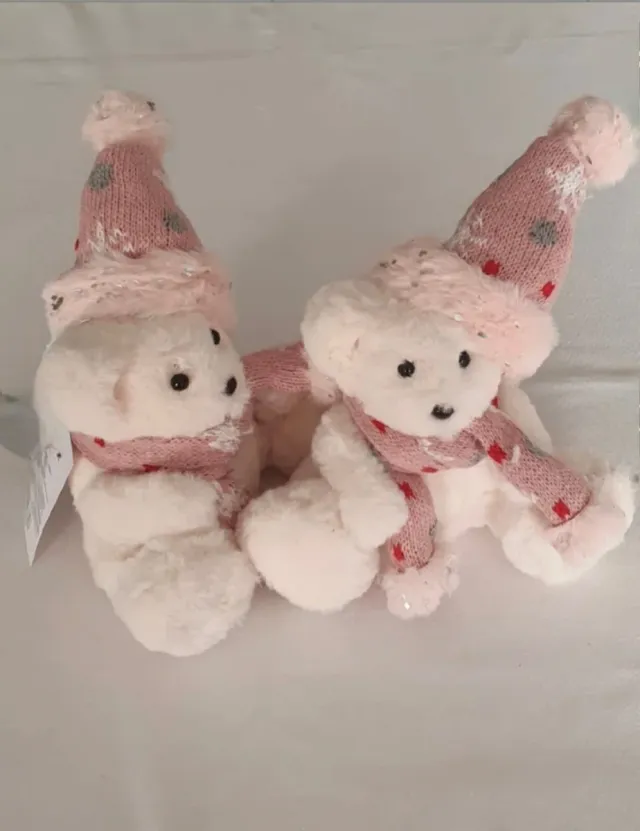 6 Ositos Navideños Rosa y Blanco