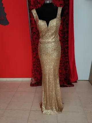 Vestido largo lentejuelas dorado