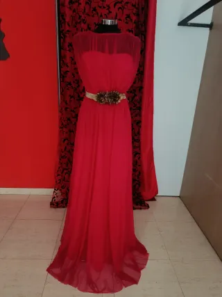 Vestido largo gasa rojo