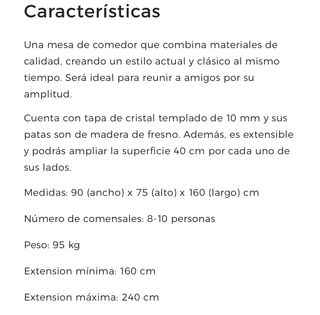 Mesa comedor cristal extensible
