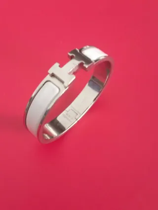 Pulsera Hermes Clic Clac Plata y Blanco