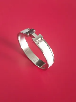 Pulsera Hermes Clic Clac Plata y Blanco