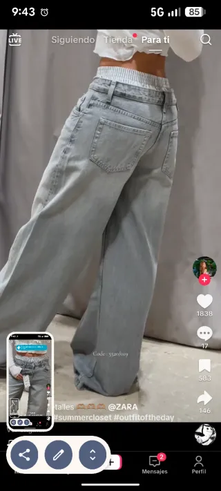 Pantalón campana Zara T38 gris