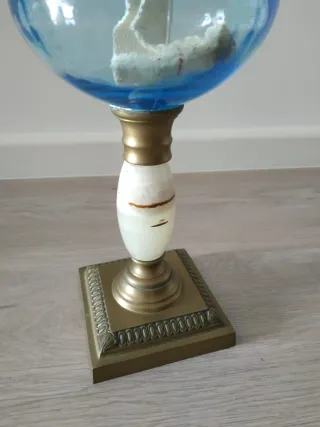 Antico quinqué azzurro e ottone