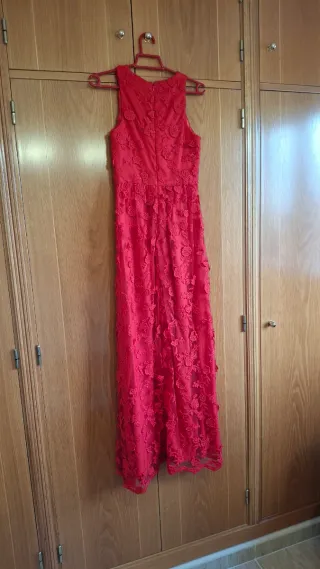 Vestido fiesta largo rojo con abertura T36