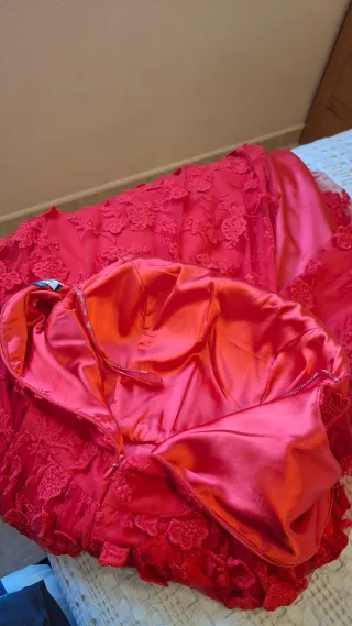 Vestido fiesta largo rojo con abertura T36