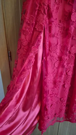 Vestido fiesta largo rojo con abertura T36