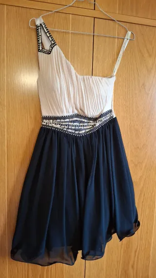 Elegante vestido fiesta beige y negro T.36
