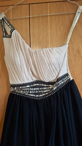 Elegante vestido fiesta beige y negro T.36