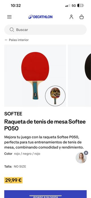 2 Raquetas de Tenis de Mesa Softee P050, sin abrir