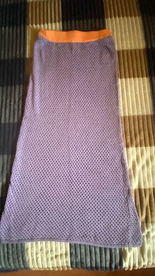 Gonna lunga viola con elastico arancione