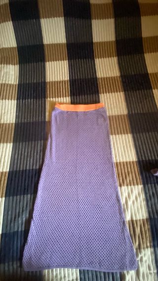 Gonna lunga viola con elastico arancione