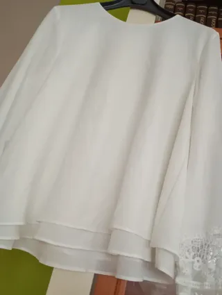 Blusa Zara Mujer Blanca Encaje Manga Larga