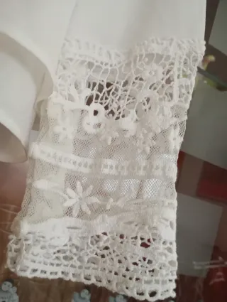 Blusa Zara Mujer Blanca Encaje Manga Larga